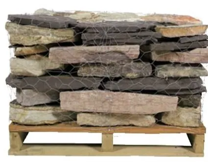 Indian Sunset Blend stone in tan, pink and grey on a pallet